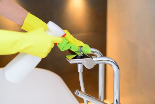 Carpet cleaning technician preparing safe equipment in TW1